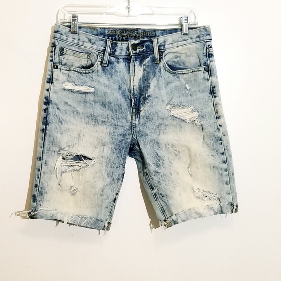 American Eagle Outfitters Core Flex Light Faded Distressed Denim Shorts - Picture 4 of 14